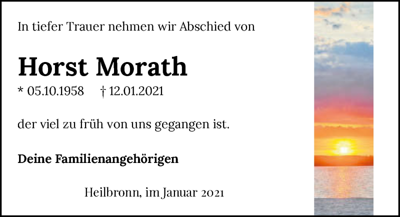  Traueranzeige für Horst Morath vom 14.01.2021 aus GESAMT