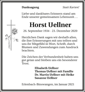 Traueranzeige von Horst Uellner von GESAMT