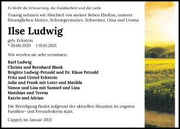 Traueranzeige von Ilse Ludwig von GESAMT