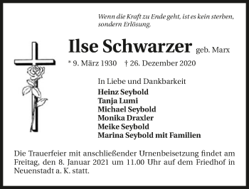 Traueranzeige von Ilse Schwarzer von GESAMT