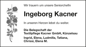 Traueranzeige von Ingeborg Kacner von GESAMT