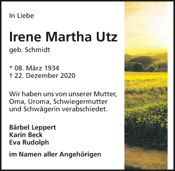 Traueranzeige von Irene Utz von GESAMT