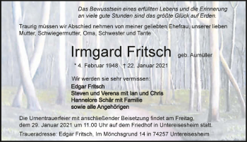 Traueranzeige von Irmgard Fritsch von GESAMT