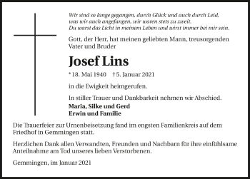 Traueranzeige von Josef Lins von GESAMT
