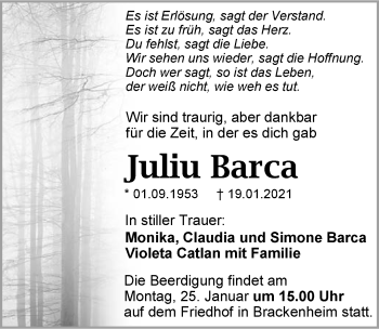 Traueranzeige von Juliu Barca von GESAMT