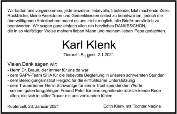 Traueranzeige von Karl Klenk von GESAMT