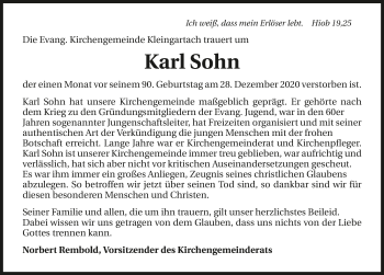 Traueranzeige von Karl Sohn von GESAMT