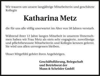 Traueranzeige von Katharina Metz von GESAMT
