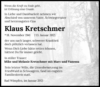 Traueranzeige von Klaus Kretschmer von GESAMT