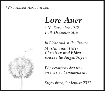 Traueranzeige von Lore Auer von GESAMT