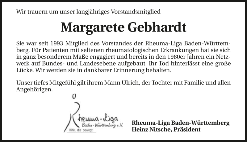  Traueranzeige für Margarete Gebhardt vom 07.01.2021 aus GESAMT