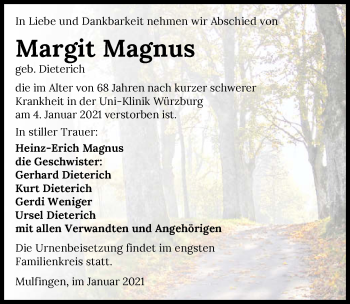 Traueranzeige von Margit Magnus von GESAMT