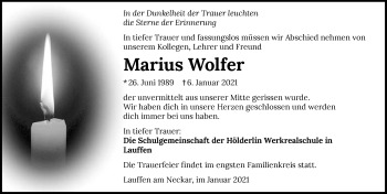 Traueranzeige von Marius Wolfer von GESAMT