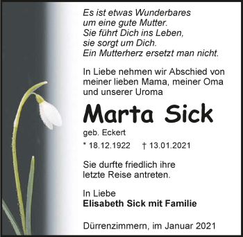 Traueranzeige von Marta Sick von GESAMT