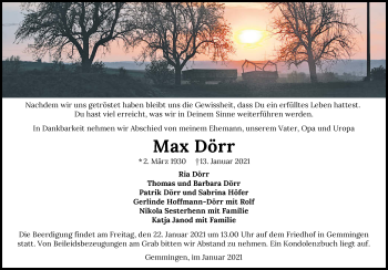 Traueranzeige von Max Dörr von GESAMT