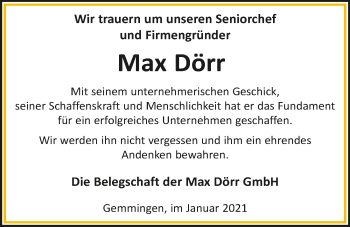 Traueranzeige von Max Dörr von GESAMT