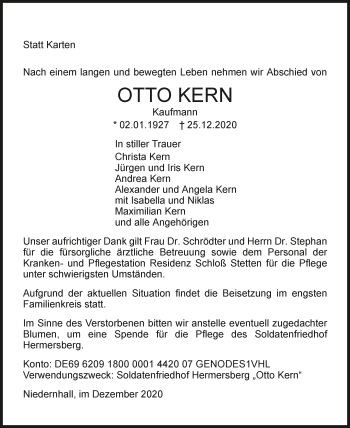 Traueranzeige von Otto Kern von GESAMT