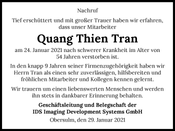 Traueranzeige von Quang Thien Tran von GESAMT