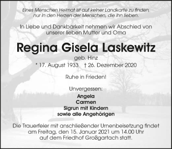 Traueranzeige von Regina Gisela Laskewitz von GESAMT