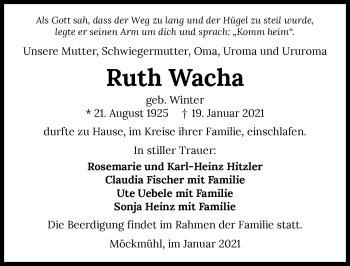 Traueranzeige von Ruth Wacha von GESAMT