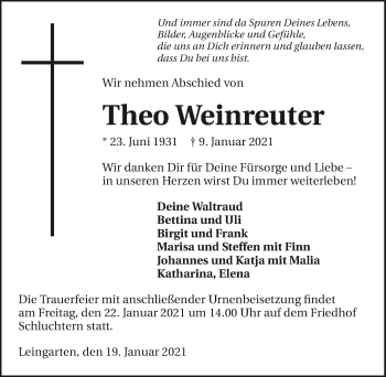 Traueranzeige von Theo Weinreuter von GESAMT