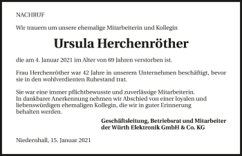 Traueranzeige von Ursula Herchenröther von GESAMT