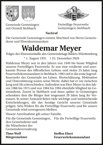 Traueranzeige von Waldemar Meyer von GESAMT