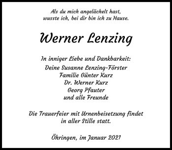 Traueranzeige von Werner Lenzing von GESAMT