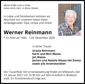 Traueranzeige von Werner Reinmann von GESAMT