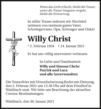 Traueranzeige von Willy Christ von GESAMT