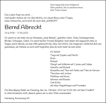 Traueranzeige von Bernd Albrecht von GESAMT