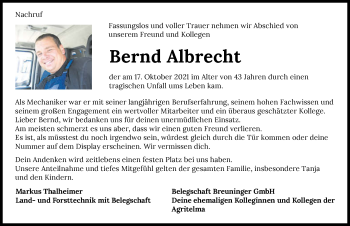 Traueranzeige von Bernd Albrecht von GESAMT