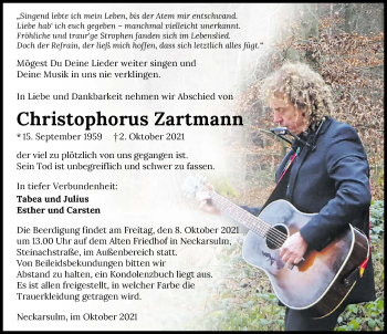 Traueranzeige von Christophorus Zartmann von GESAMT