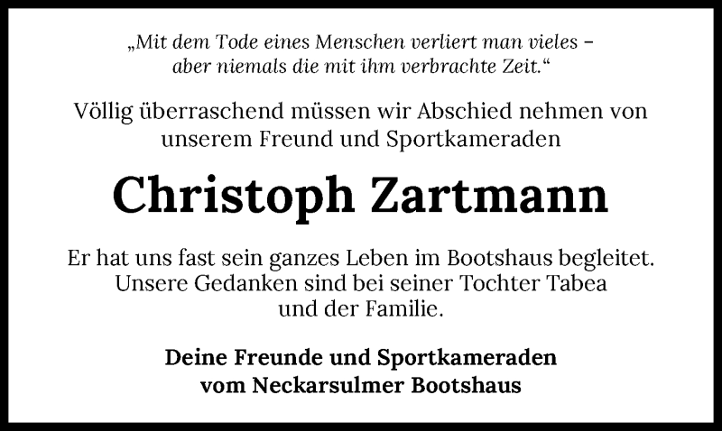  Traueranzeige für Christophorus Zartmann vom 06.10.2021 aus GESAMT
