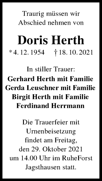 Traueranzeige von Doris Herth von GESAMT