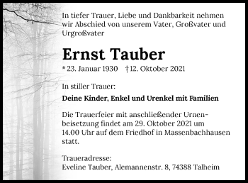 Traueranzeige von Ernst Tauber von GESAMT