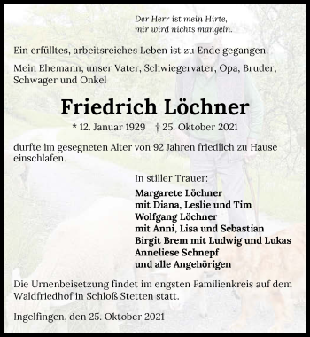Traueranzeige von Friedrich Löchner von GESAMT