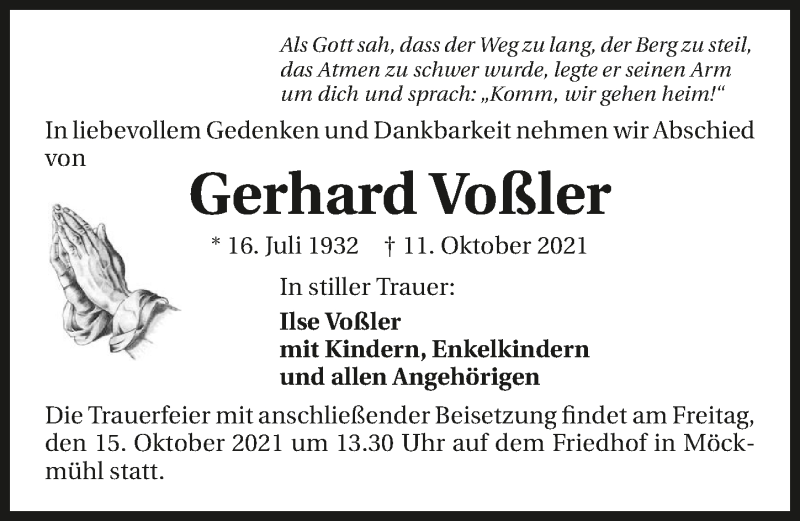 Traueranzeige für Gerhard Voßler vom 13.10.2021 aus GESAMT