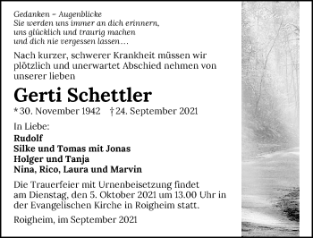 Traueranzeige von Gerti Schettler von GESAMT