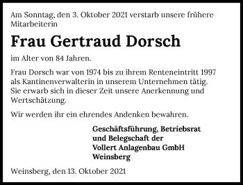 Traueranzeige von Gertraud Dorsch von GESAMT