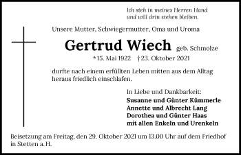 Traueranzeige von Gertrud Wiech von GESAMT