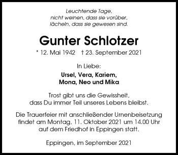 Traueranzeige von Gunter Schlotzer von GESAMT