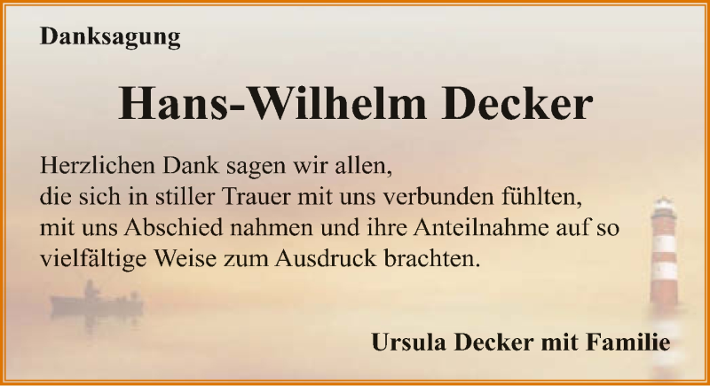  Traueranzeige für Hans-Wilhelm Decker vom 23.10.2021 aus GESAMT
