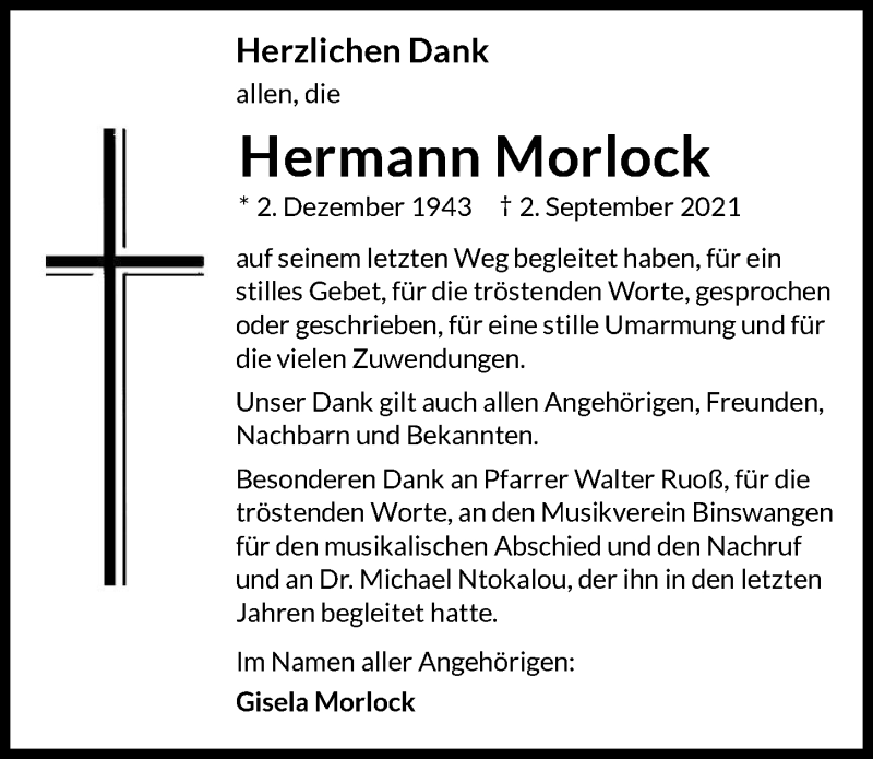  Traueranzeige für Hermann Morlock vom 05.10.2021 aus GESAMT