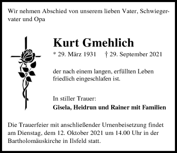 Traueranzeige von Kurt Gmehlich von GESAMT