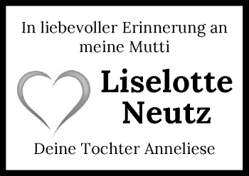 Traueranzeige von Liselotte Neutz von GESAMT