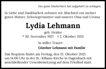 Traueranzeige von Lydia Lehmann von GESAMT