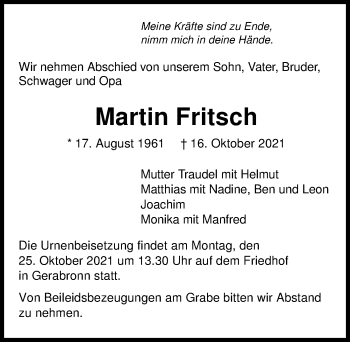 Traueranzeige von Martin Fritsch von GESAMT