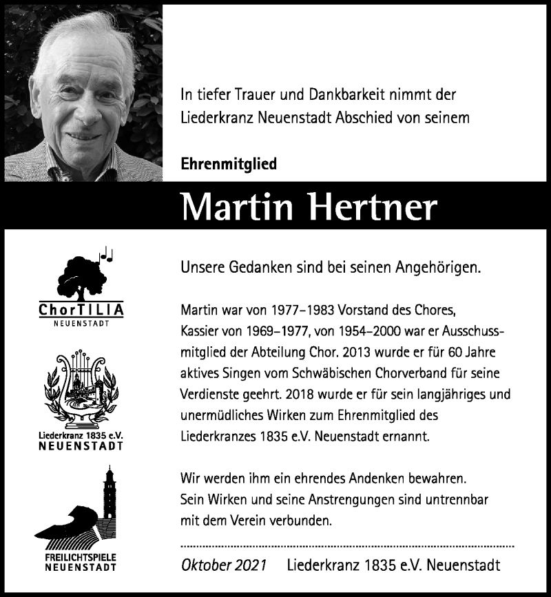  Traueranzeige für Martin Hertner vom 07.10.2021 aus GESAMT