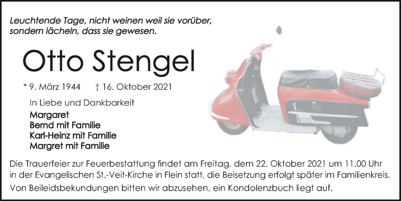  Traueranzeige für Otto Stengel vom 20.10.2021 aus GESAMT